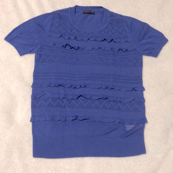 NWOT banana republic small sweater blue formal short sleeve eyelet ruffle - Picture 1 of 3